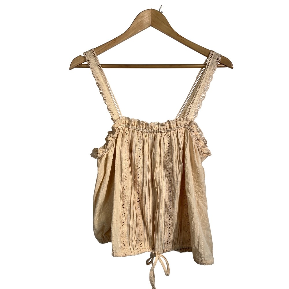 Stitch + Feather Peach Eyelet Lace Cotton Gauze Cami Tank Top Large IT34224